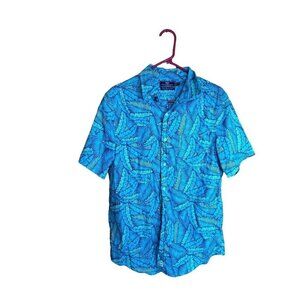 Vineyard Vines Shirt Men's Small Blue Green Floral Palm Tree Murray Button Down‎